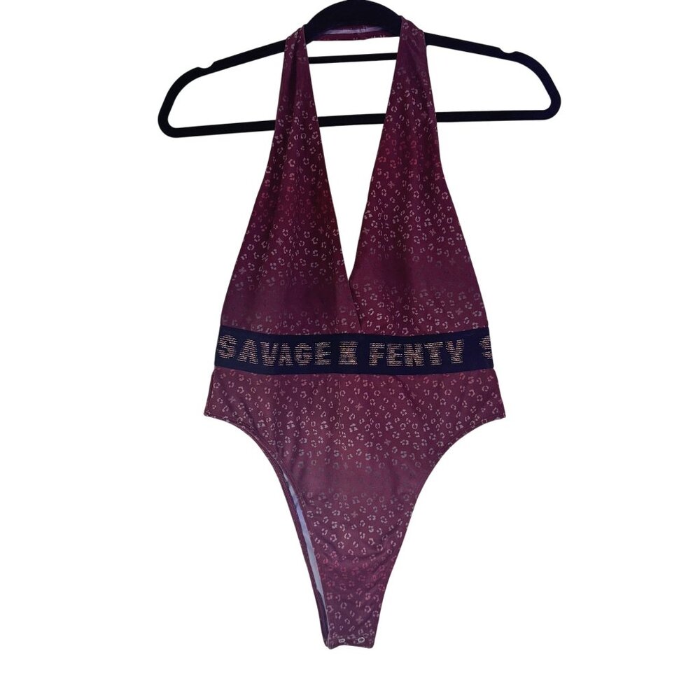 Savage x Fenty Bodysuit Women's Red/Black Halter Top Backless Stretchy Size M - Picture 1 of 9
